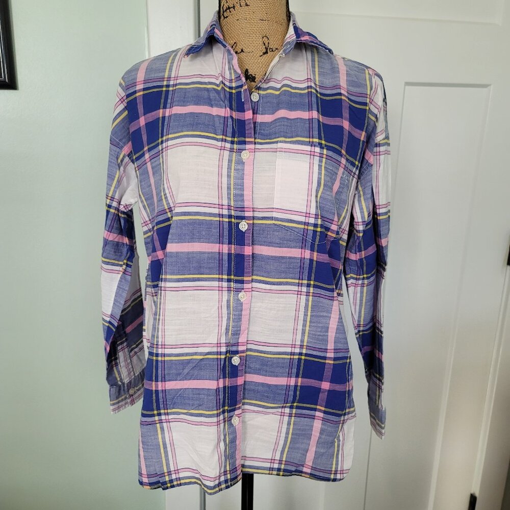 ***Old Navy Shirt Women's Medium Plaid Long Sleeve Boyfriend Button Up Casual***